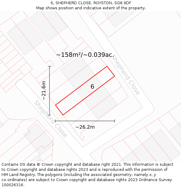6, SHEPHERD CLOSE, ROYSTON, SG8 9DF: Plot and title map
