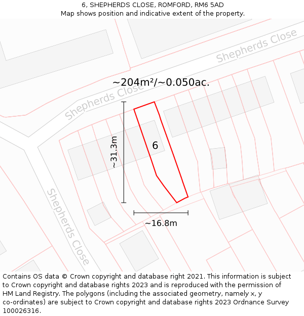 6, SHEPHERDS CLOSE, ROMFORD, RM6 5AD: Plot and title map