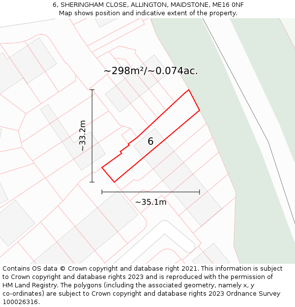 6, SHERINGHAM CLOSE, ALLINGTON, MAIDSTONE, ME16 0NF: Plot and title map