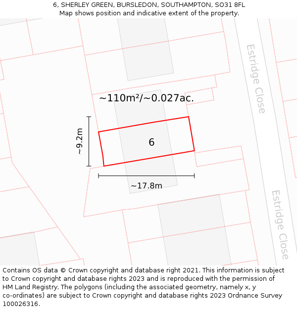 6, SHERLEY GREEN, BURSLEDON, SOUTHAMPTON, SO31 8FL: Plot and title map