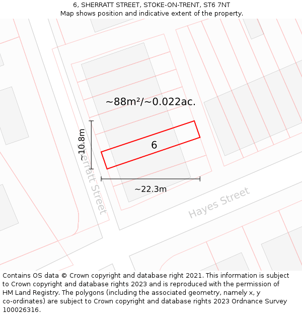 6, SHERRATT STREET, STOKE-ON-TRENT, ST6 7NT: Plot and title map