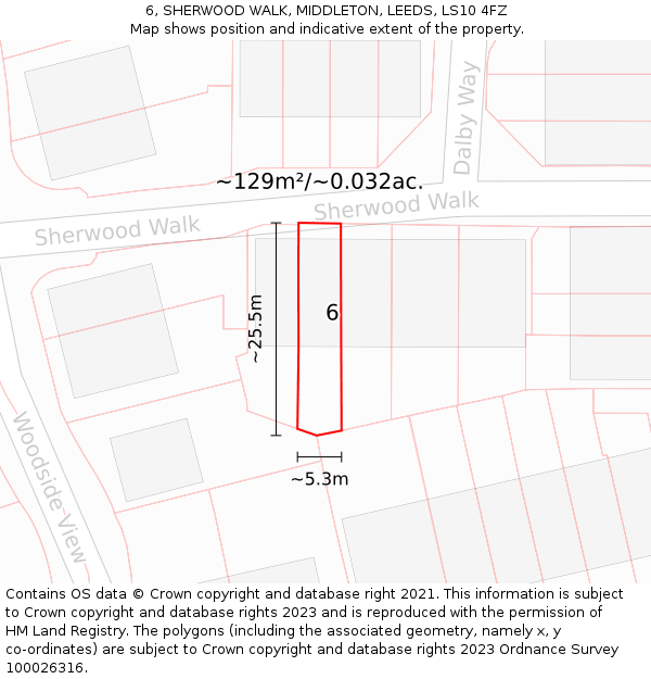 6, SHERWOOD WALK, MIDDLETON, LEEDS, LS10 4FZ: Plot and title map