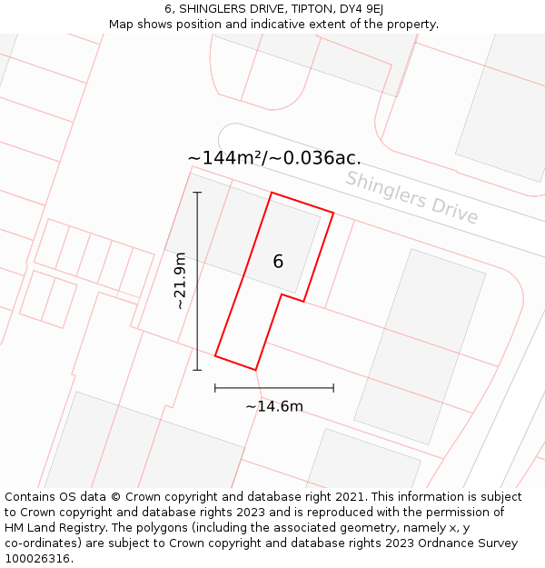 6, SHINGLERS DRIVE, TIPTON, DY4 9EJ: Plot and title map
