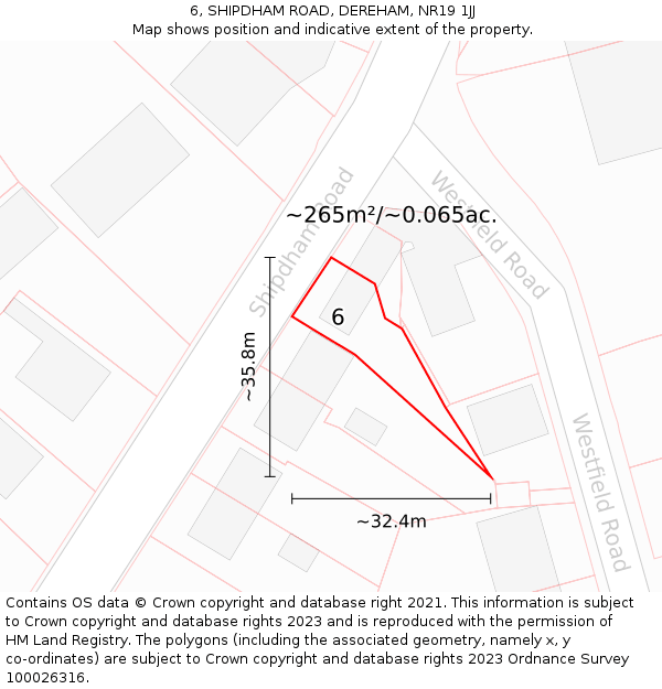 6, SHIPDHAM ROAD, DEREHAM, NR19 1JJ: Plot and title map