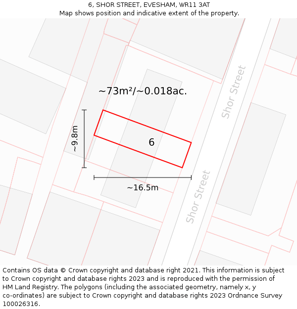 6, SHOR STREET, EVESHAM, WR11 3AT: Plot and title map