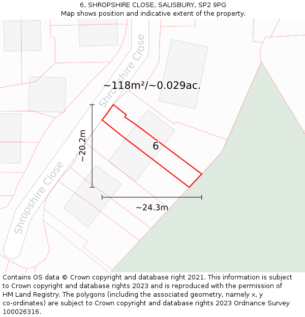 6, SHROPSHIRE CLOSE, SALISBURY, SP2 9PG: Plot and title map