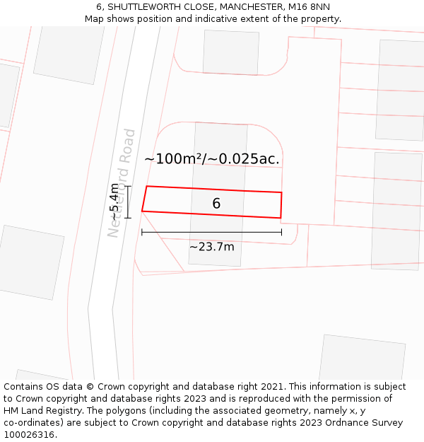 6, SHUTTLEWORTH CLOSE, MANCHESTER, M16 8NN: Plot and title map