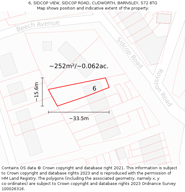 6, SIDCOP VIEW, SIDCOP ROAD, CUDWORTH, BARNSLEY, S72 8TG: Plot and title map