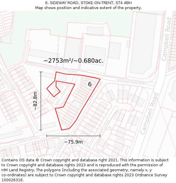 6, SIDEWAY ROAD, STOKE-ON-TRENT, ST4 4BH: Plot and title map