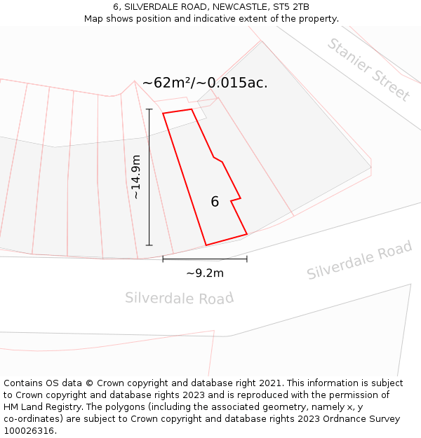 6, SILVERDALE ROAD, NEWCASTLE, ST5 2TB: Plot and title map