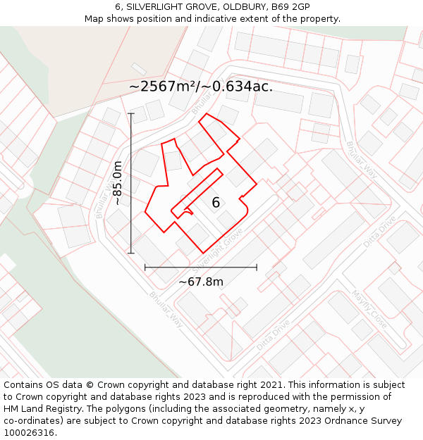 6, SILVERLIGHT GROVE, OLDBURY, B69 2GP: Plot and title map