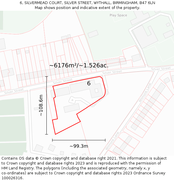 6, SILVERMEAD COURT, SILVER STREET, WYTHALL, BIRMINGHAM, B47 6LN: Plot and title map