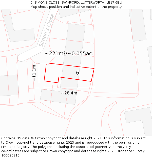 6, SIMONS CLOSE, SWINFORD, LUTTERWORTH, LE17 6BU: Plot and title map
