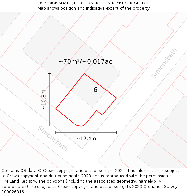 6, SIMONSBATH, FURZTON, MILTON KEYNES, MK4 1DR: Plot and title map