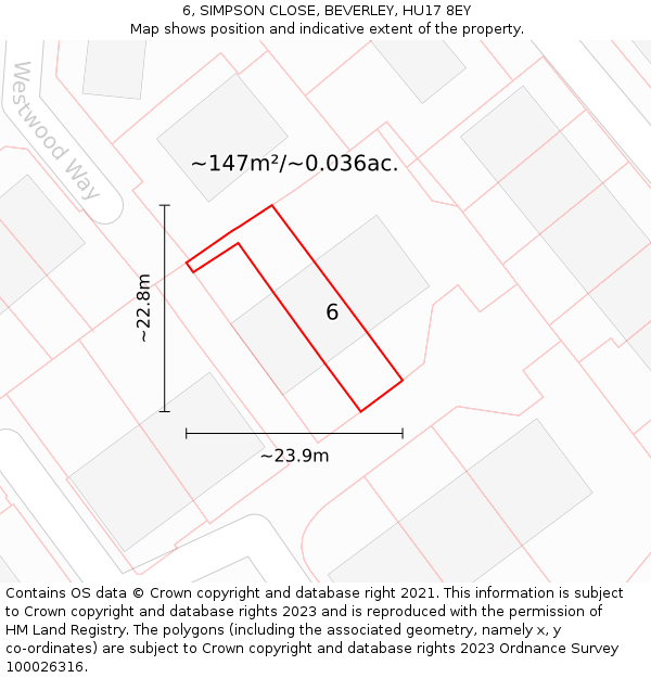 6, SIMPSON CLOSE, BEVERLEY, HU17 8EY: Plot and title map
