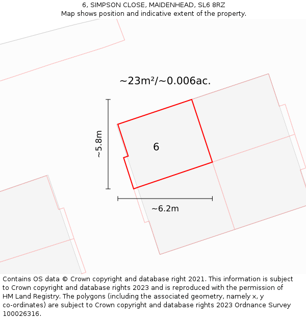 6, SIMPSON CLOSE, MAIDENHEAD, SL6 8RZ: Plot and title map