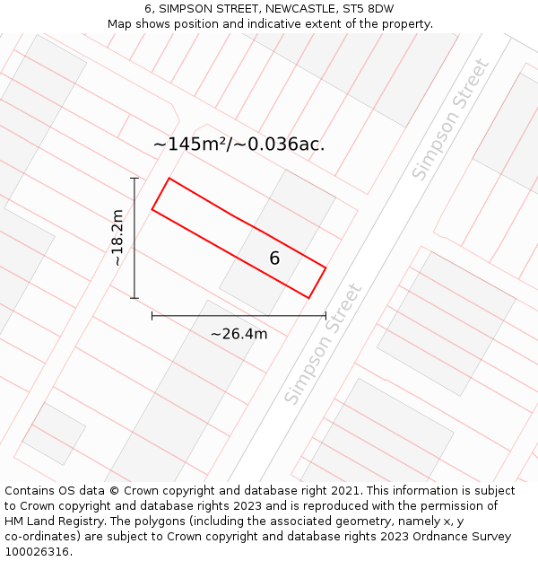6, SIMPSON STREET, NEWCASTLE, ST5 8DW: Plot and title map