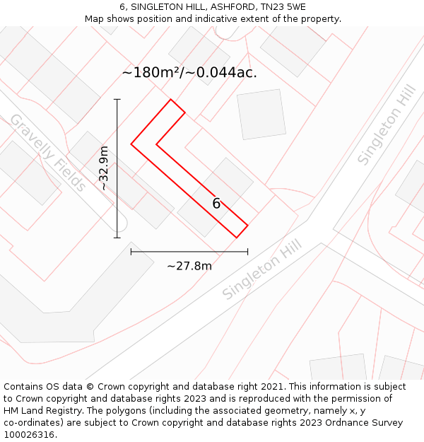 6, SINGLETON HILL, ASHFORD, TN23 5WE: Plot and title map