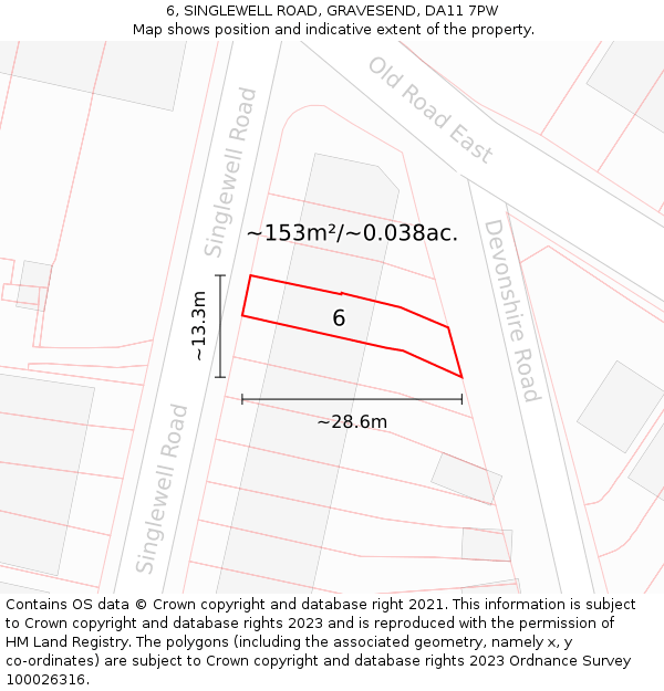 6, SINGLEWELL ROAD, GRAVESEND, DA11 7PW: Plot and title map