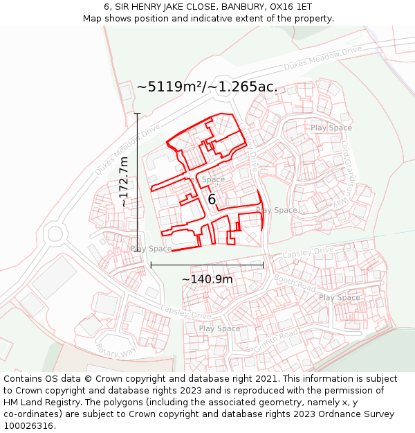 6, SIR HENRY JAKE CLOSE, BANBURY, OX16 1ET: Plot and title map