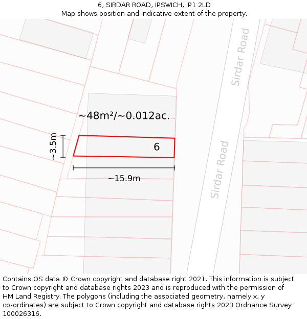 6, SIRDAR ROAD, IPSWICH, IP1 2LD: Plot and title map