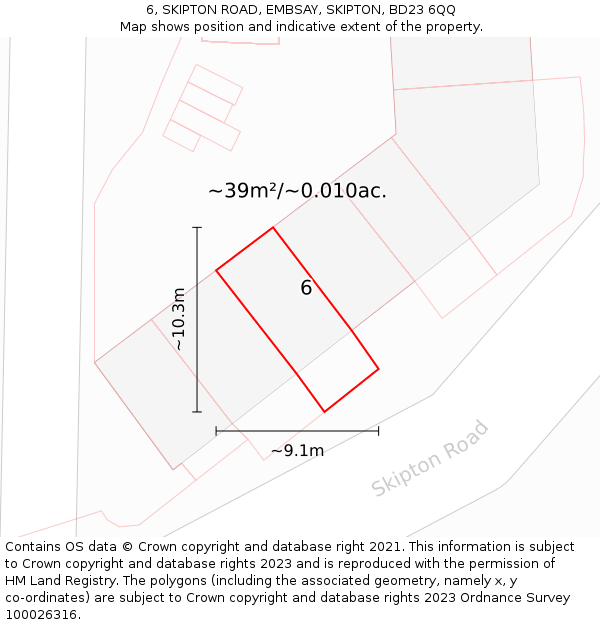 6, SKIPTON ROAD, EMBSAY, SKIPTON, BD23 6QQ: Plot and title map