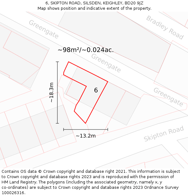6, SKIPTON ROAD, SILSDEN, KEIGHLEY, BD20 9JZ: Plot and title map