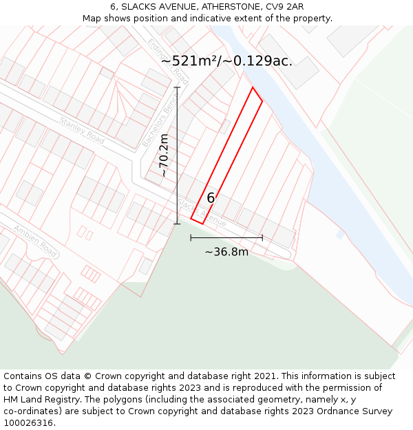 6, SLACKS AVENUE, ATHERSTONE, CV9 2AR: Plot and title map