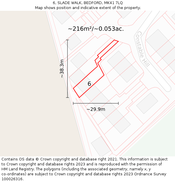6, SLADE WALK, BEDFORD, MK41 7LQ: Plot and title map