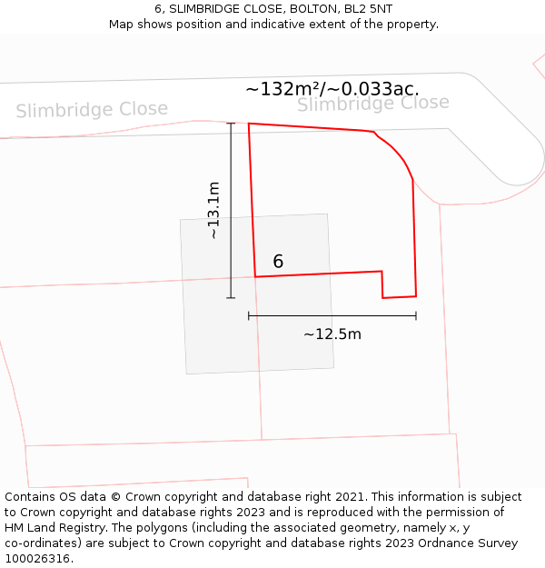 6, SLIMBRIDGE CLOSE, BOLTON, BL2 5NT: Plot and title map