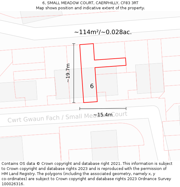 6, SMALL MEADOW COURT, CAERPHILLY, CF83 3RT: Plot and title map