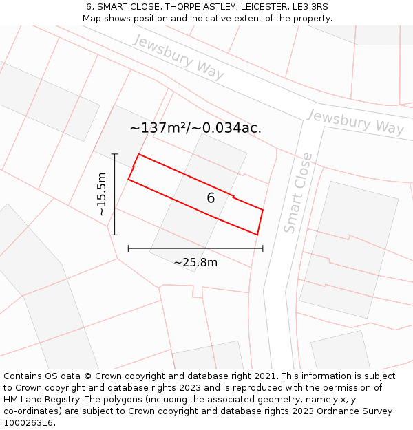 6, SMART CLOSE, THORPE ASTLEY, LEICESTER, LE3 3RS: Plot and title map