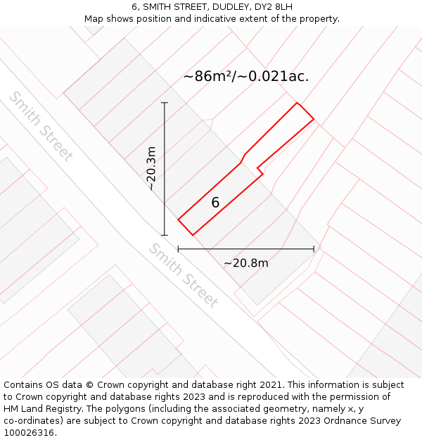 6, SMITH STREET, DUDLEY, DY2 8LH: Plot and title map