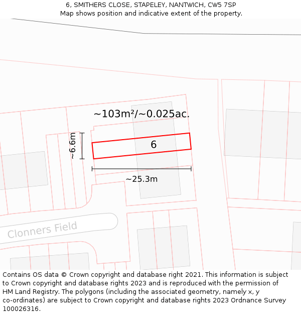 6, SMITHERS CLOSE, STAPELEY, NANTWICH, CW5 7SP: Plot and title map