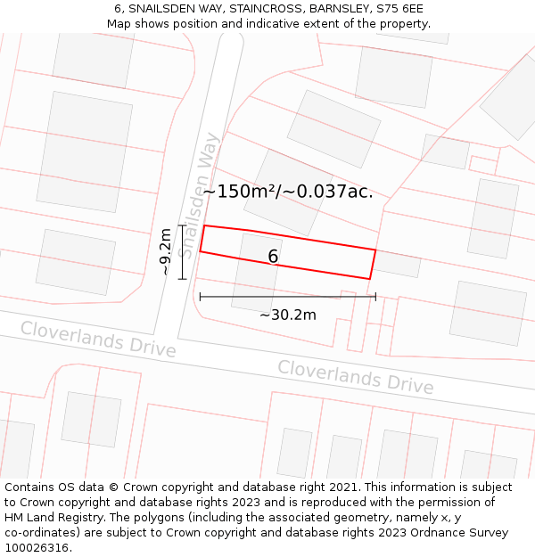 6, SNAILSDEN WAY, STAINCROSS, BARNSLEY, S75 6EE: Plot and title map