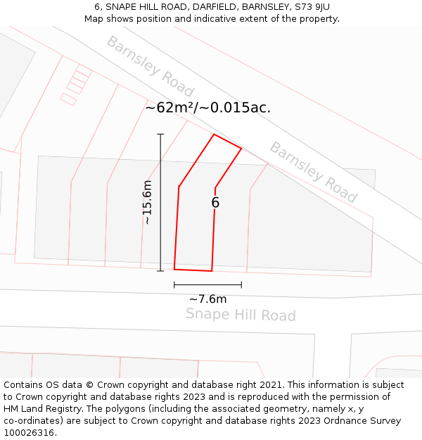 6, SNAPE HILL ROAD, DARFIELD, BARNSLEY, S73 9JU: Plot and title map