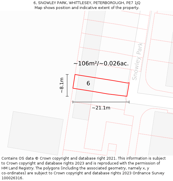 6, SNOWLEY PARK, WHITTLESEY, PETERBOROUGH, PE7 1JQ: Plot and title map