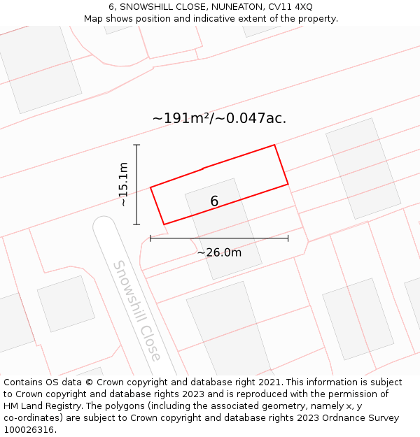 6, SNOWSHILL CLOSE, NUNEATON, CV11 4XQ: Plot and title map