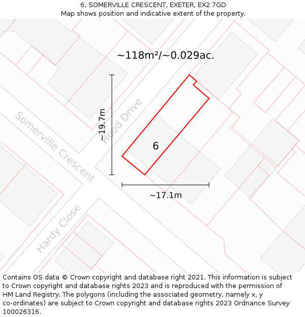 6, SOMERVILLE CRESCENT, EXETER, EX2 7GD: Plot and title map