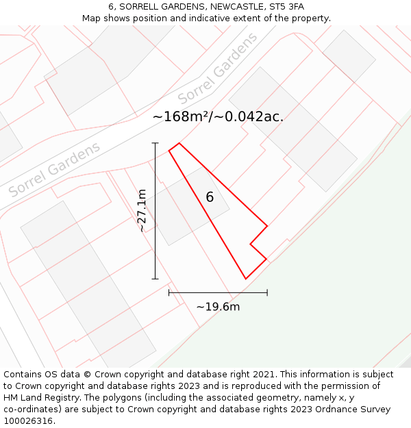 6, SORRELL GARDENS, NEWCASTLE, ST5 3FA: Plot and title map