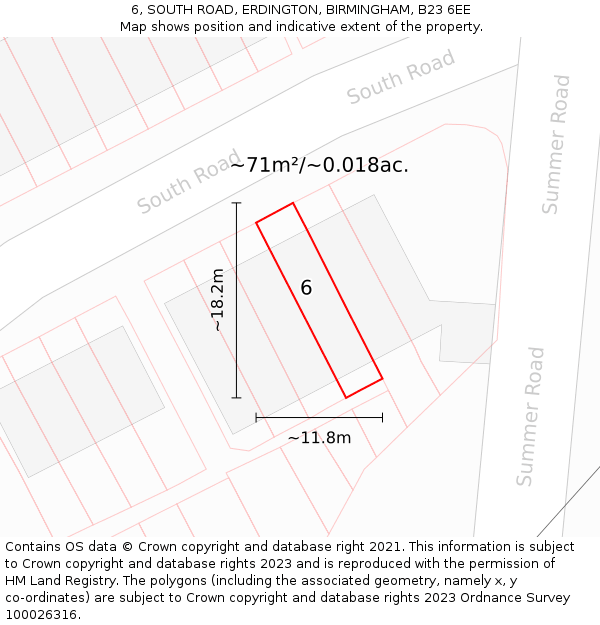 6, SOUTH ROAD, ERDINGTON, BIRMINGHAM, B23 6EE: Plot and title map