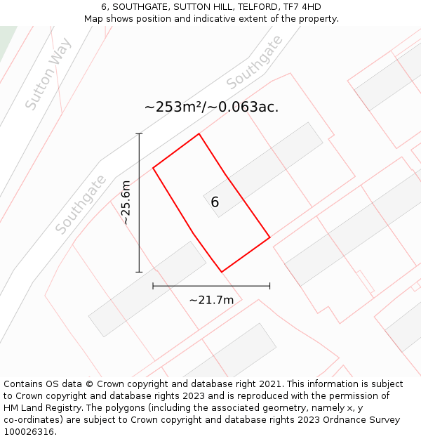 6, SOUTHGATE, SUTTON HILL, TELFORD, TF7 4HD: Plot and title map