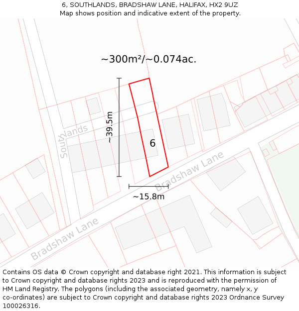 6, SOUTHLANDS, BRADSHAW LANE, HALIFAX, HX2 9UZ: Plot and title map