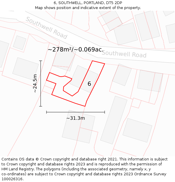 6, SOUTHWELL, PORTLAND, DT5 2DP: Plot and title map
