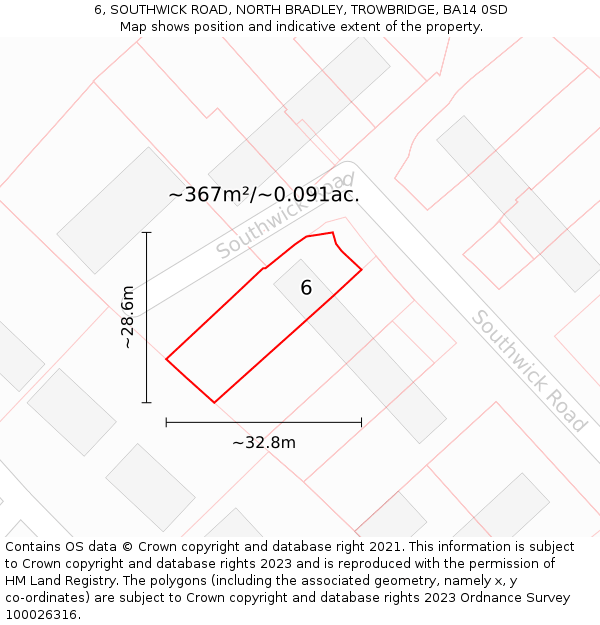6, SOUTHWICK ROAD, NORTH BRADLEY, TROWBRIDGE, BA14 0SD: Plot and title map