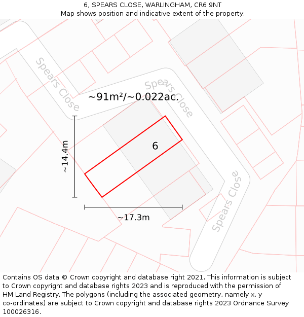 6, SPEARS CLOSE, WARLINGHAM, CR6 9NT: Plot and title map