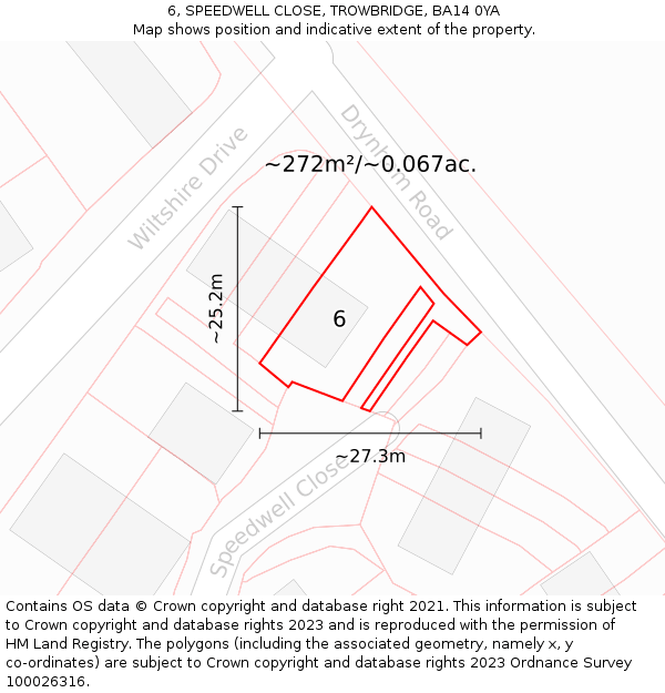 6, SPEEDWELL CLOSE, TROWBRIDGE, BA14 0YA: Plot and title map