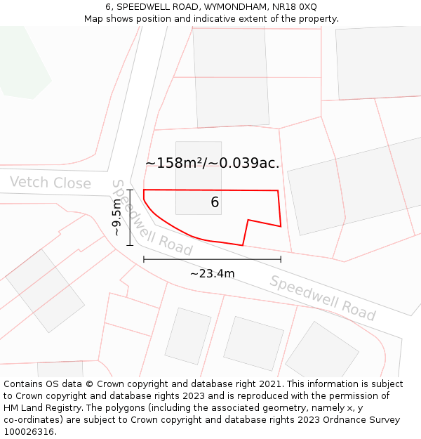6, SPEEDWELL ROAD, WYMONDHAM, NR18 0XQ: Plot and title map