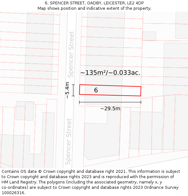 6, SPENCER STREET, OADBY, LEICESTER, LE2 4DP: Plot and title map