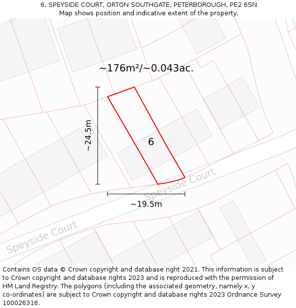 6, SPEYSIDE COURT, ORTON SOUTHGATE, PETERBOROUGH, PE2 6SN: Plot and title map